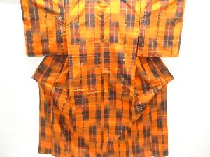 変わり格子模様織り出し手織り紬着物アンサンブル